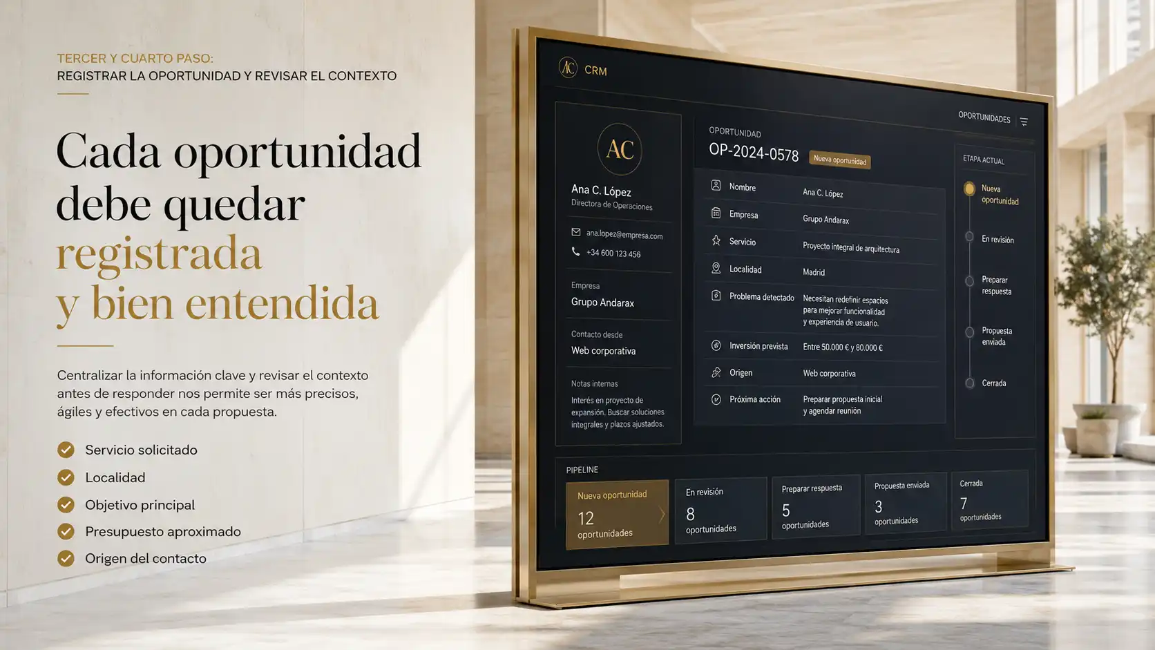 Cada oportunidad debe quedar registrada y bien entendida