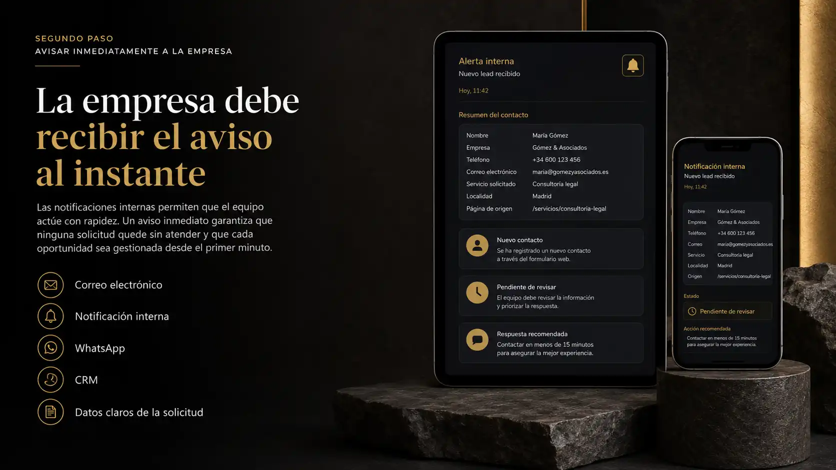 La empresa debe recibir el aviso al instante