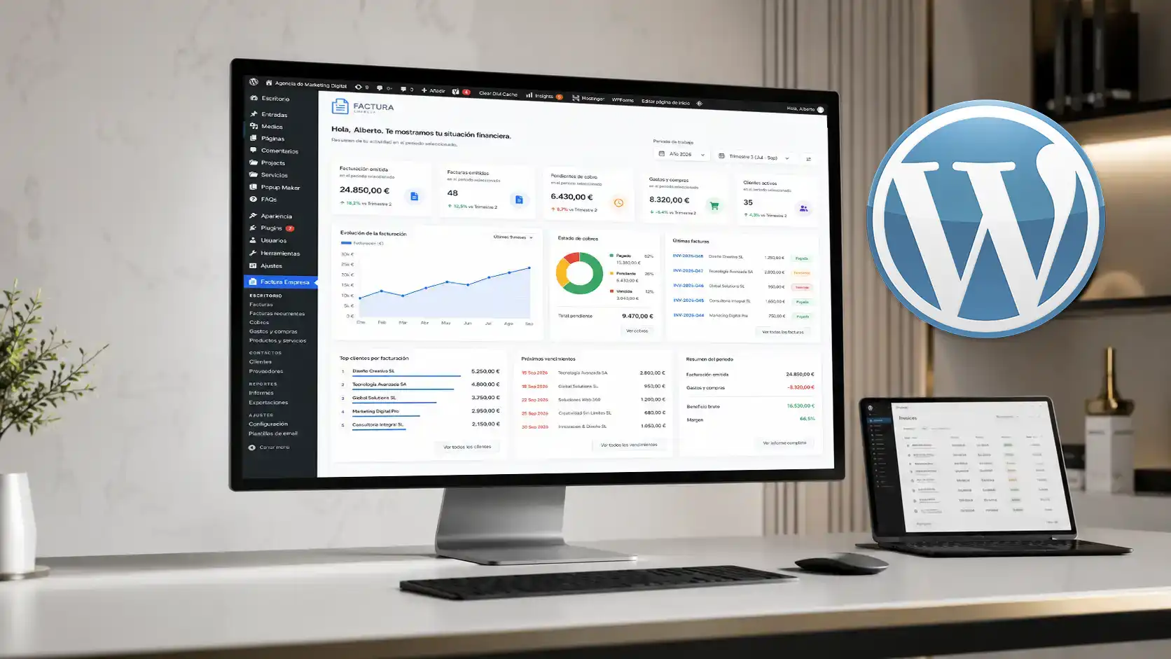 Gestiona facturas, clientes y gastos desde WordPress sin depender de cuotas mensuales alternativa a holded